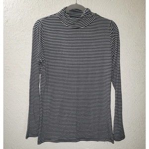 GNU Snowboard Shirt Women's Sz L High Neck Black White Striped Rayon Stretch Top